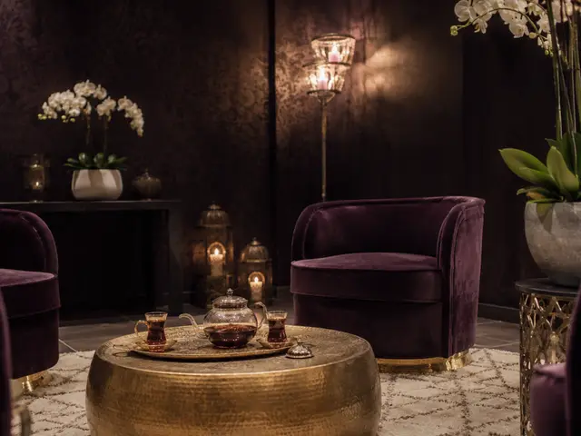 Kadife koltuklu, çay masalı bekleme salonu — Yeşilbayır, Masaj Salonun